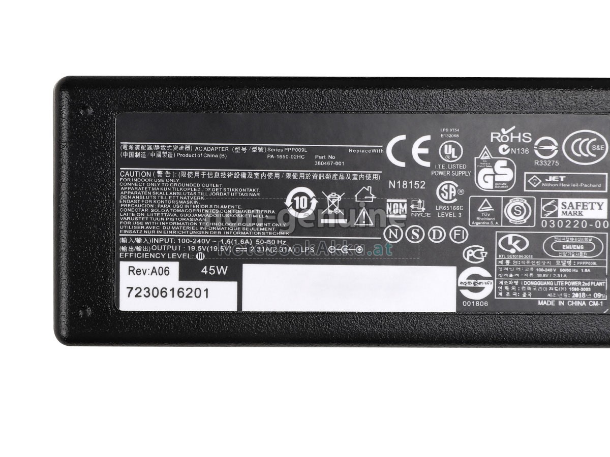 Adapter für HP 45W 19.5V-2.31A 100-240V~1.6A 50/60HZ